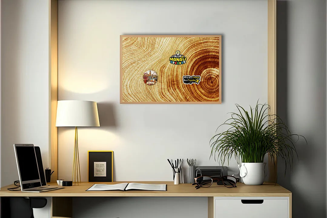 Metalen Magneetbord met hoogwaardige afbeelding van Boomstam doorsnede ringen hout voor aan de muur