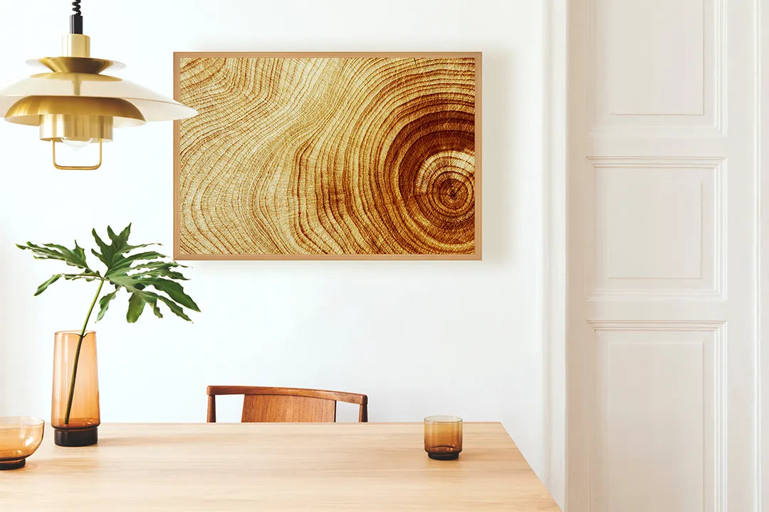 Metalen Magneetbord met hoogwaardige afbeelding van Boomstam doorsnede ringen hout voor aan de muur