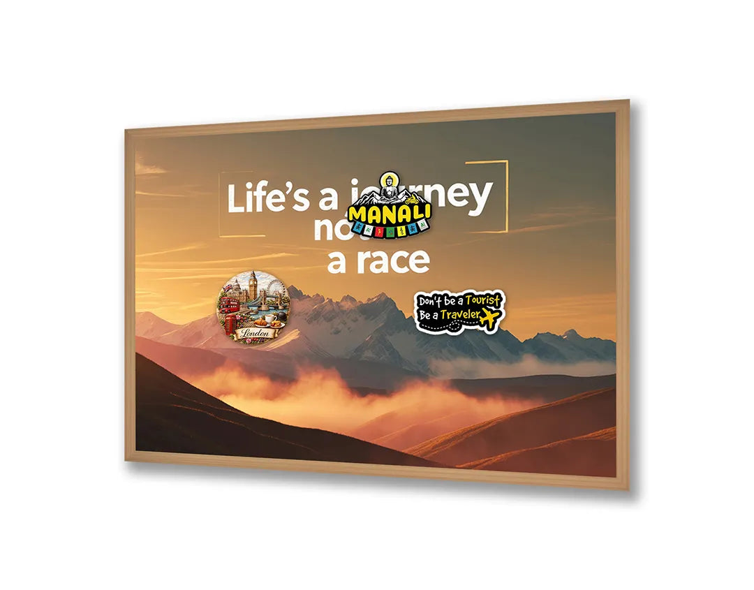 Metalen Magneetbord met hoogwaardige afbeelding van Lifes a journey not a race bergen voor aan de muur