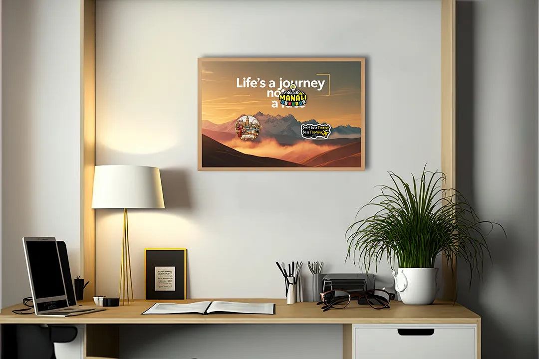 Metalen Magneetbord met hoogwaardige afbeelding van Lifes a journey not a race bergen voor aan de muur