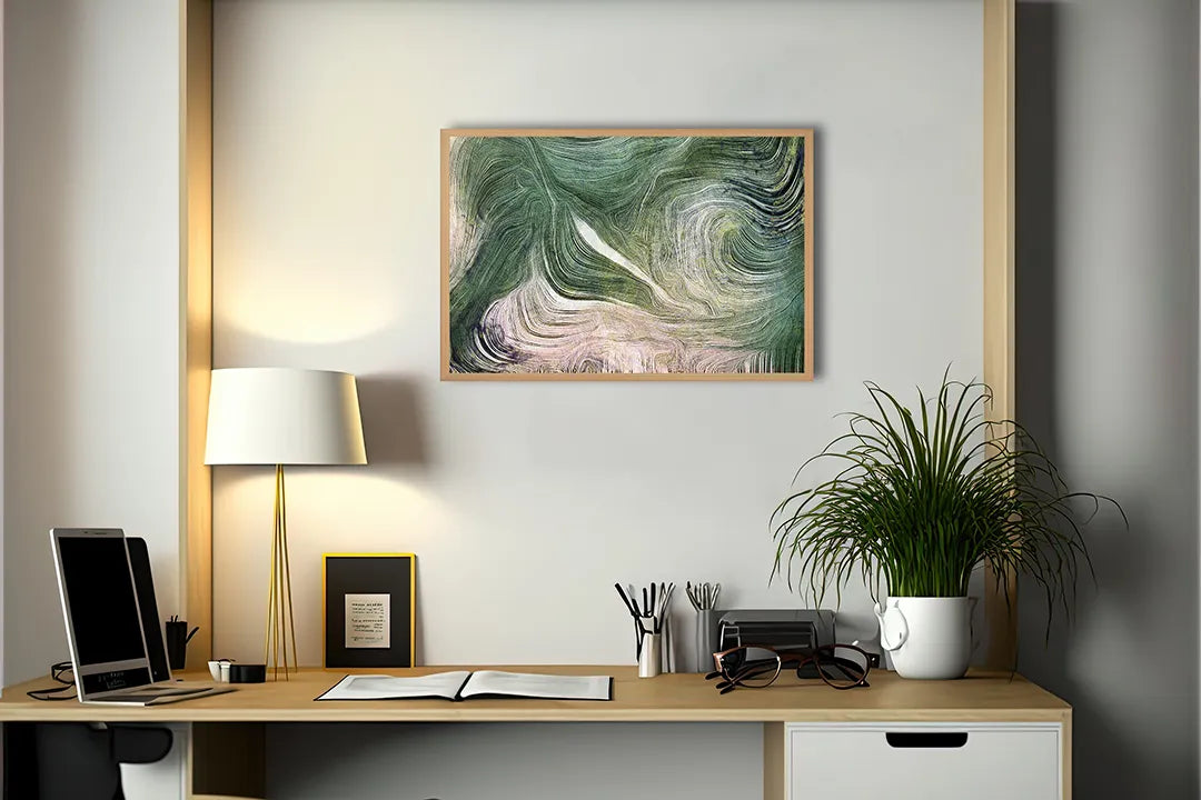 Metalen Magneetbord met afbeelding van abstracte groene wervelingen in smaragd groen kleuren