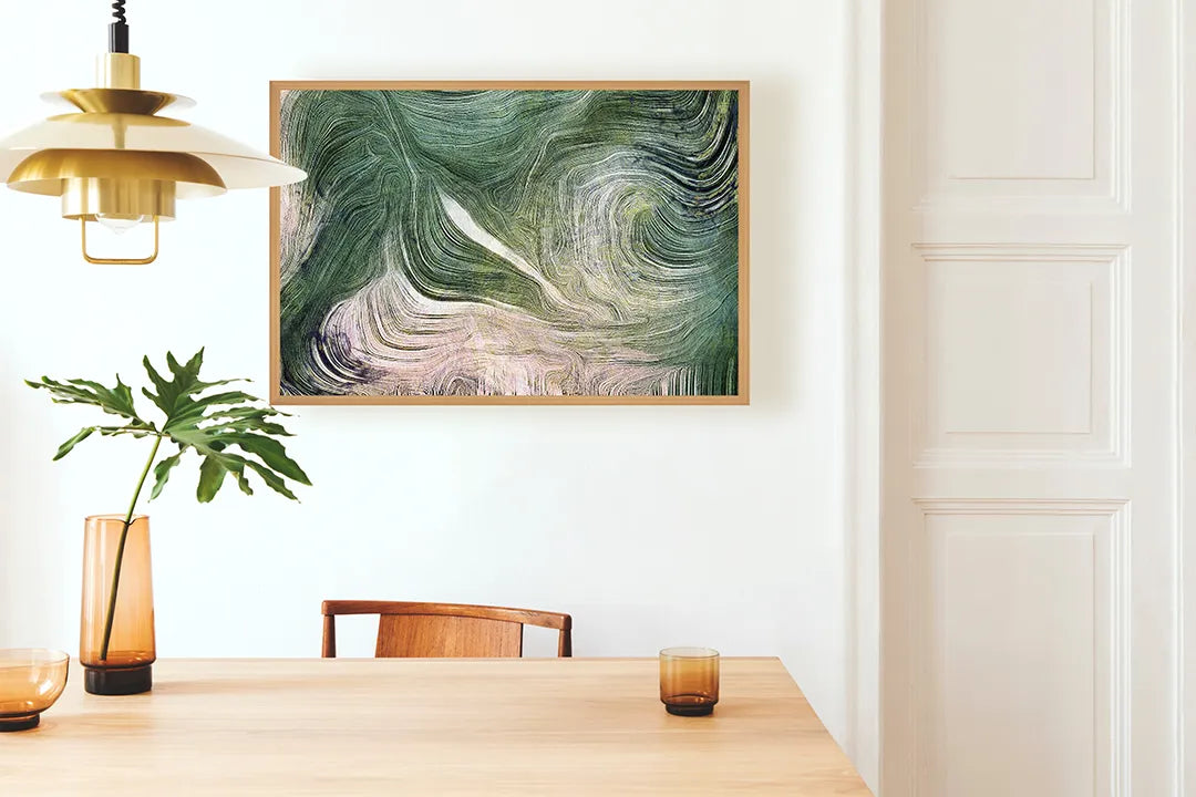 Metalen Magneetbord met afbeelding van abstracte groene wervelingen in smaragd groen kleuren