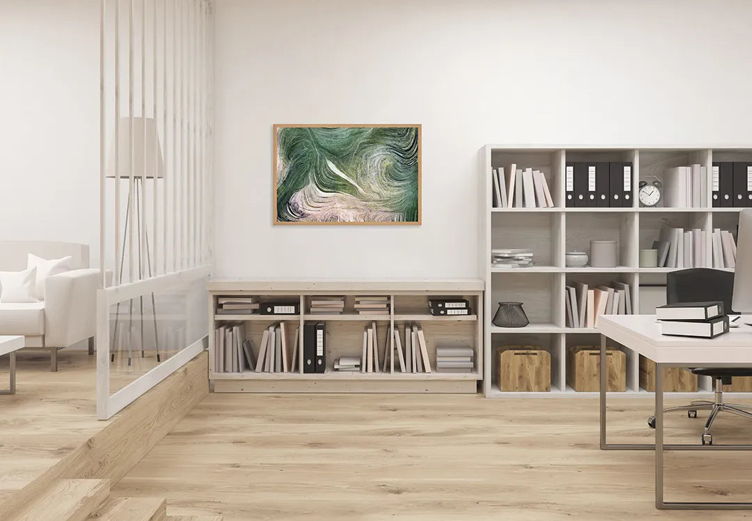 Metalen Magneetbord met afbeelding van abstracte groene wervelingen in smaragd groen kleuren