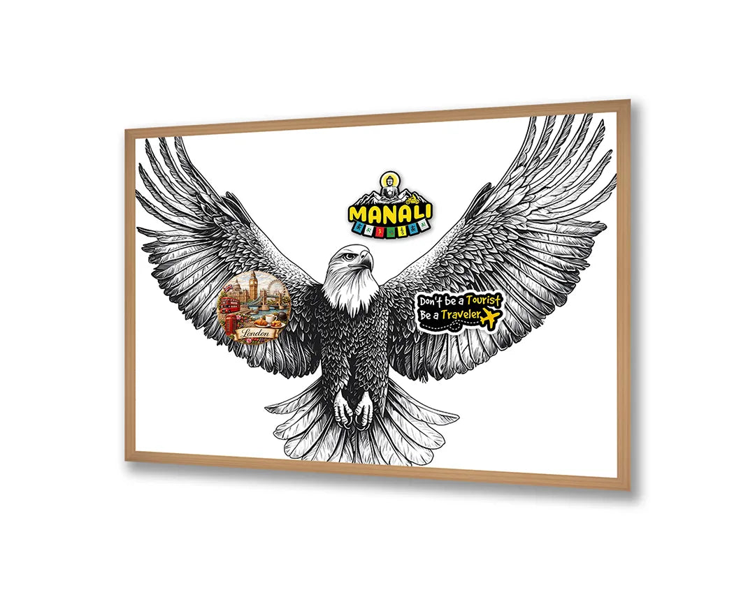 Metalen Magneetbord met hoogwaardige afbeelding van Vliegende adelaar zwart wit voor aan de muur