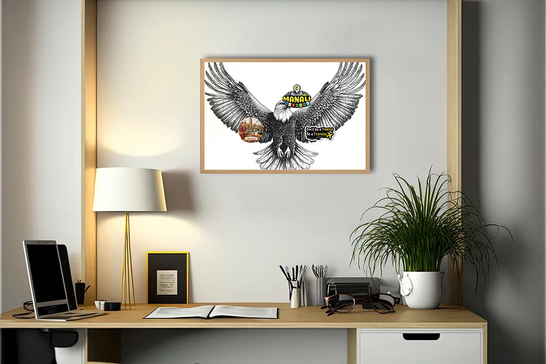 Metalen Magneetbord met hoogwaardige afbeelding van Vliegende adelaar zwart wit voor aan de muur