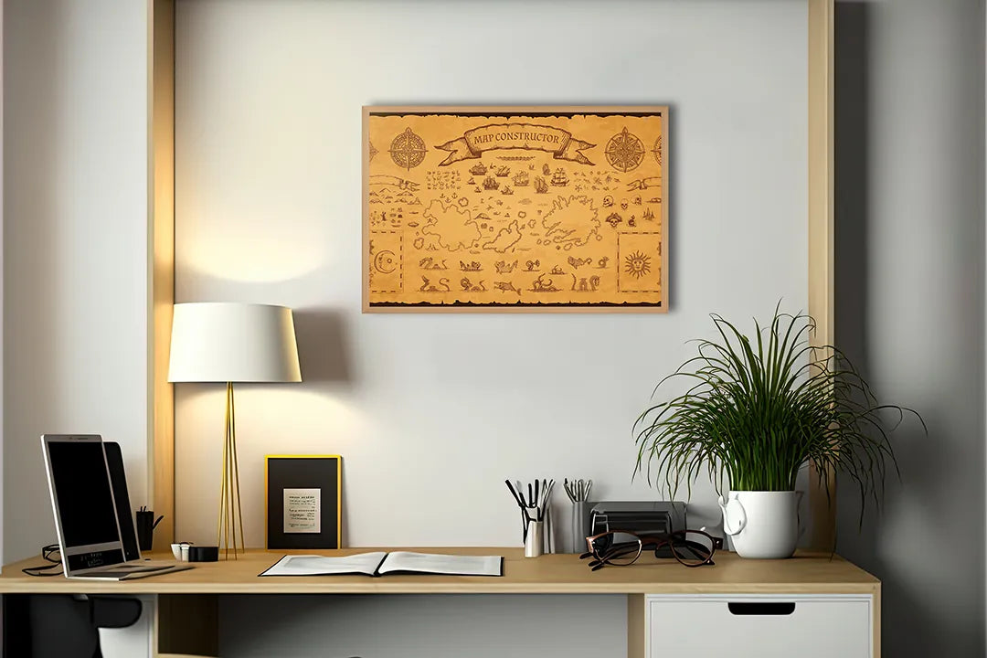 Metalen Magneetbord met hoogwaardige afbeelding van Oude schatkaart piraten voor aan de muur