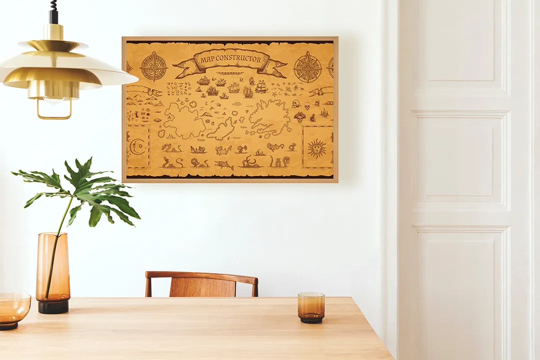 Metalen Magneetbord met hoogwaardige afbeelding van Oude schatkaart piraten voor aan de muur