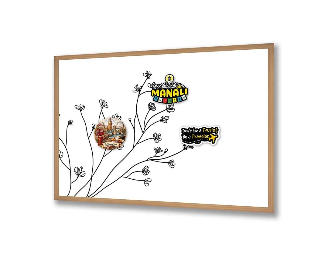 Metalen Magneetbord met hoogwaardige afbeelding van Fijne takjes met bloemen lijntekening voor aan de muur