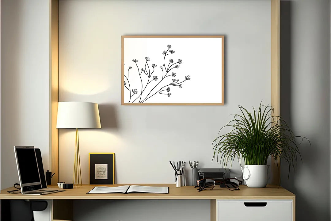Metalen Magneetbord met hoogwaardige afbeelding van Fijne takjes met bloemen lijntekening voor aan de muur