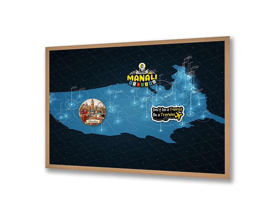 Metalen Magneetbord met afbeelding van USA landkaart met lichtnetwerk in blauw op donker kleuren