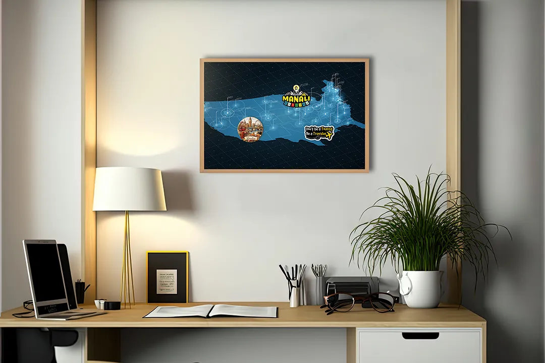 Metalen Magneetbord met afbeelding van USA landkaart met lichtnetwerk in blauw op donker kleuren