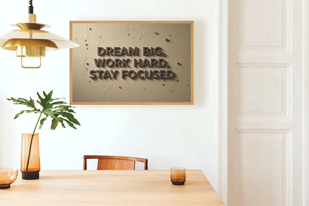 Metalen Magneetbord met hoogwaardige afbeelding van Dream big work hard tekst muur voor aan de muur