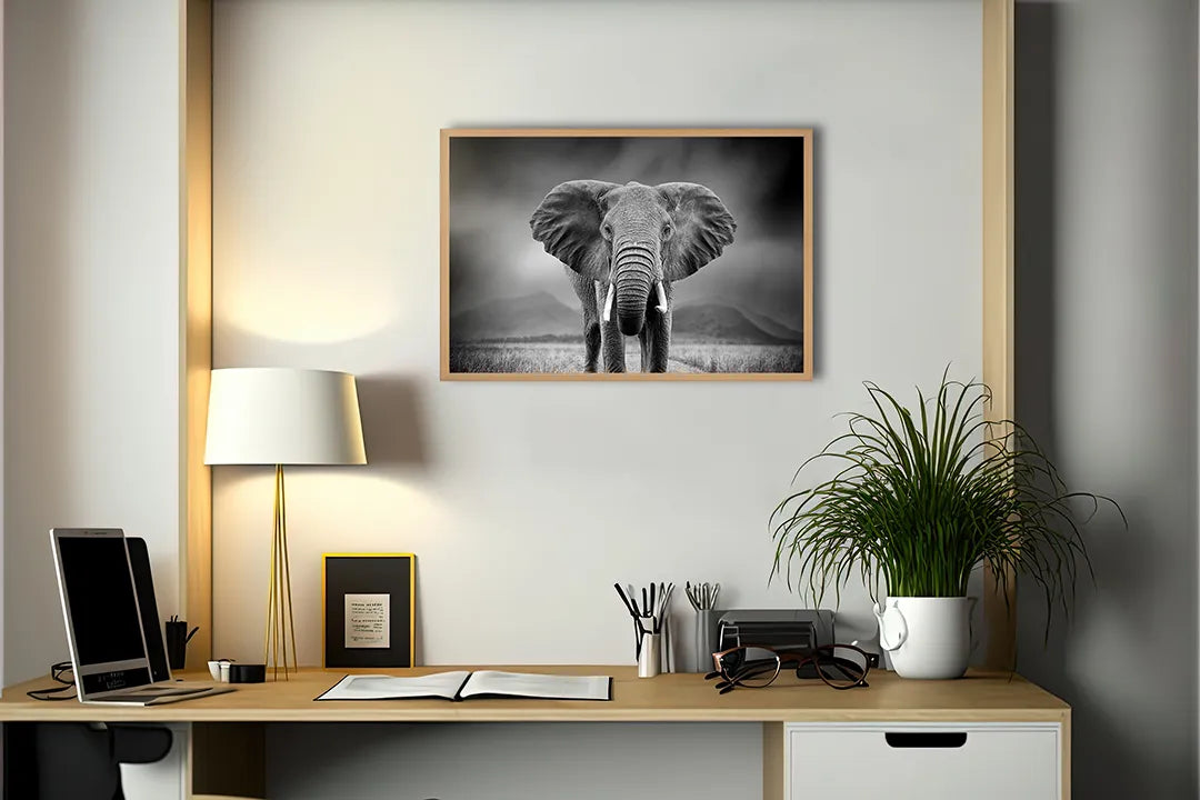 Metalen Magneetbord met afbeelding van portret van een olifant in zwart-wit kleuren