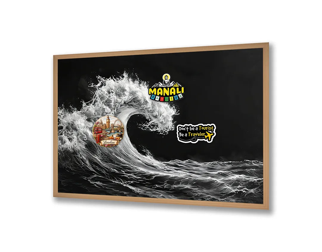 Metalen Magneetbord met hoogwaardige afbeelding van Grote oceaan golf zwart wit voor aan de muur