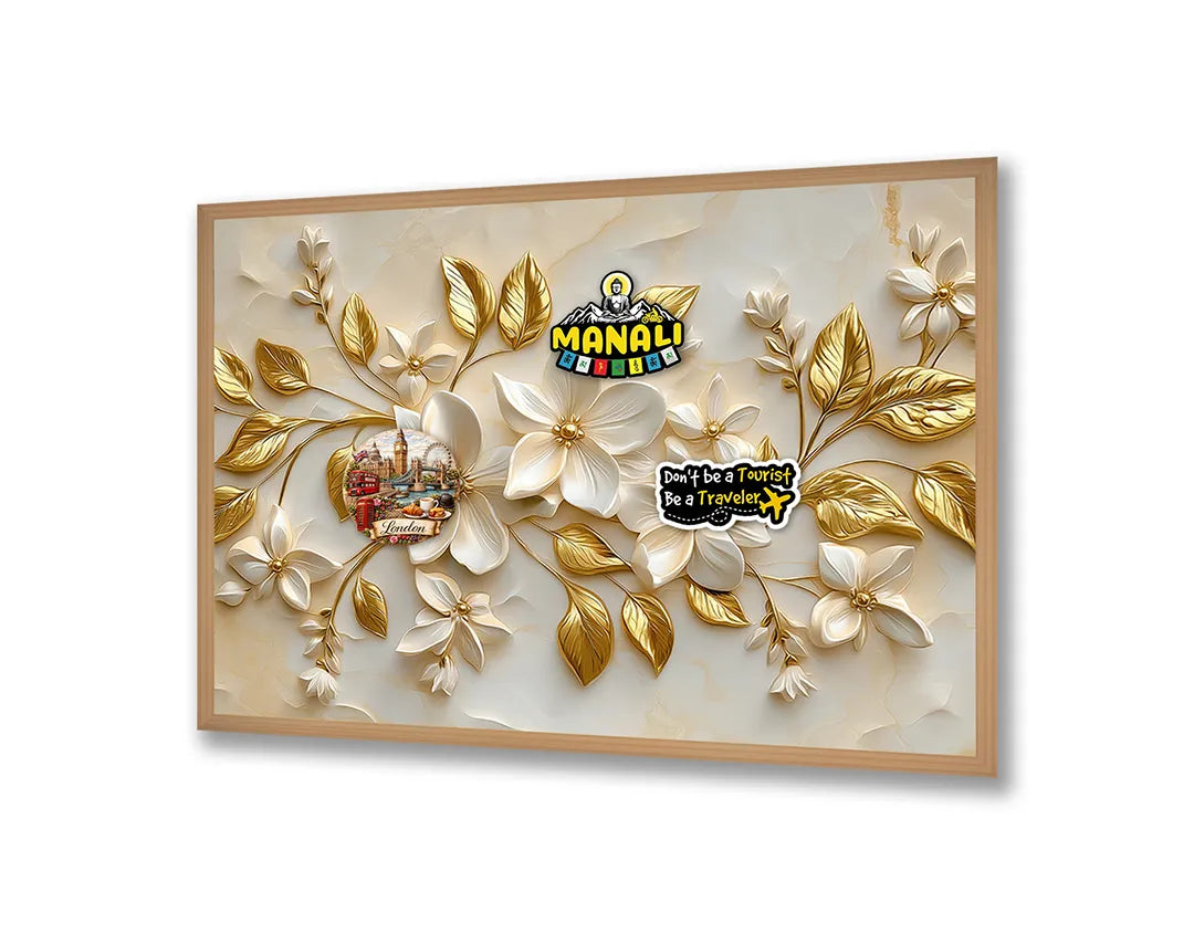 Metalen Magneetbord met hoogwaardige afbeelding van Gouden bloemen relief 3D voor aan de muur
