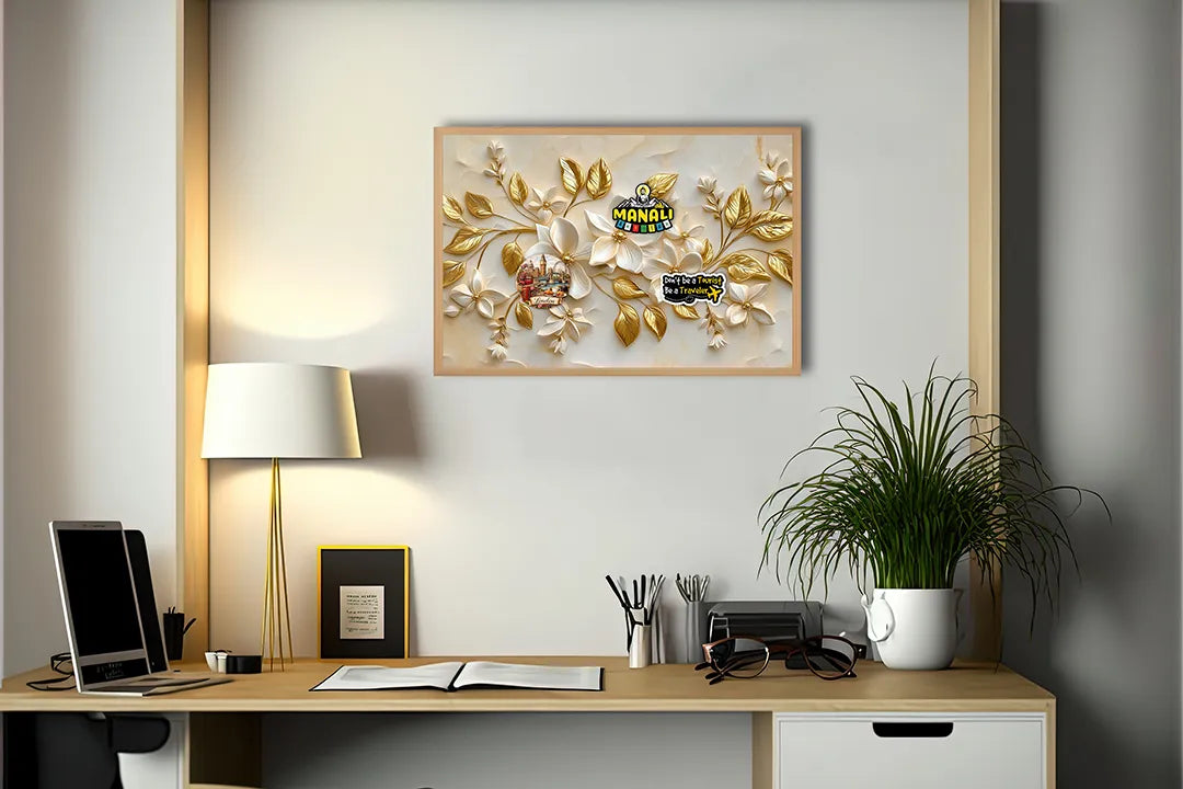 Metalen Magneetbord met hoogwaardige afbeelding van Gouden bloemen relief 3D voor aan de muur