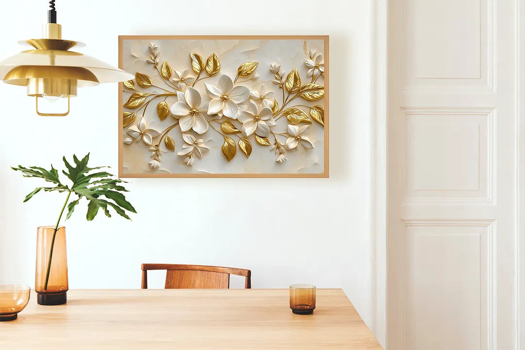 Metalen Magneetbord met hoogwaardige afbeelding van Gouden bloemen relief 3D voor aan de muur