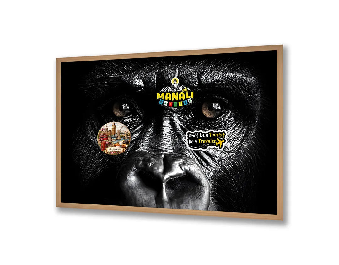 Metalen Magneetbord met hoogwaardige afbeelding van Gorilla gezicht close up donker voor aan de muur