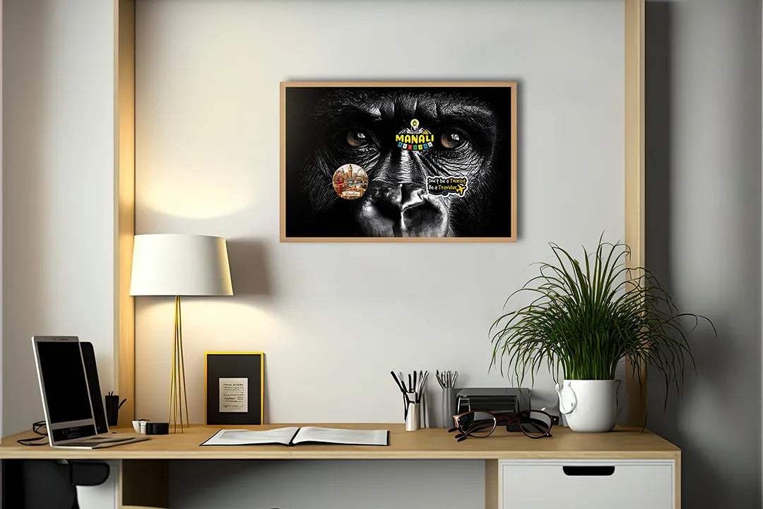 Metalen Magneetbord met hoogwaardige afbeelding van Gorilla gezicht close up donker voor aan de muur