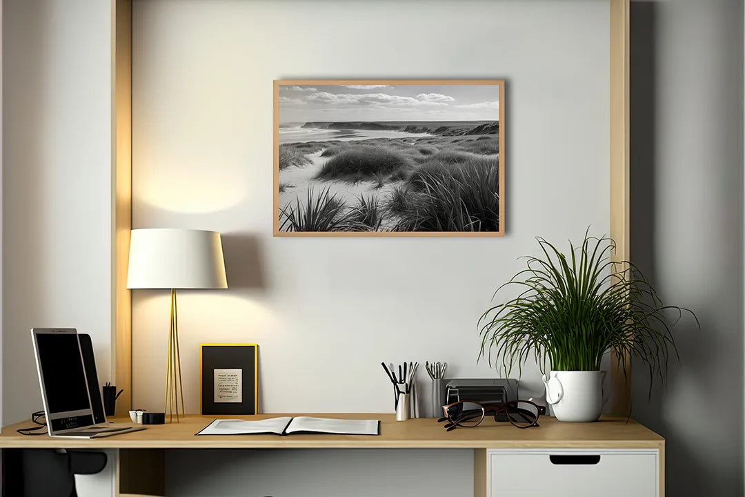 Metalen Magneetbord met hoogwaardige afbeelding van Duinlandschap zwart wit voor aan de muur