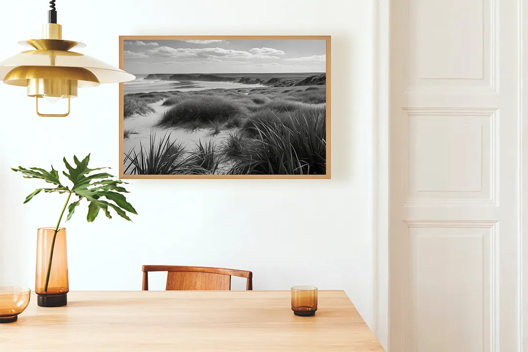 Metalen Magneetbord met hoogwaardige afbeelding van Duinlandschap zwart wit voor aan de muur