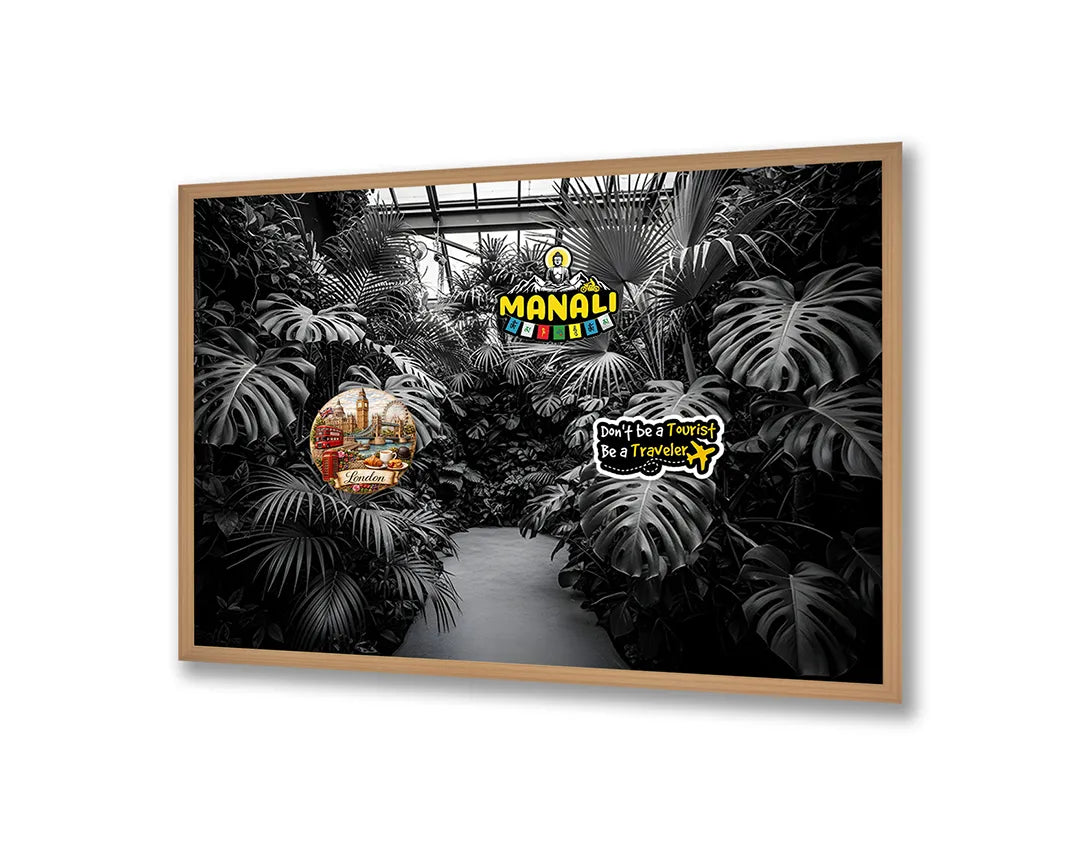 Metalen Magneetbord met hoogwaardige afbeelding van Tropische bladeren kas zwart wit voor aan de muur