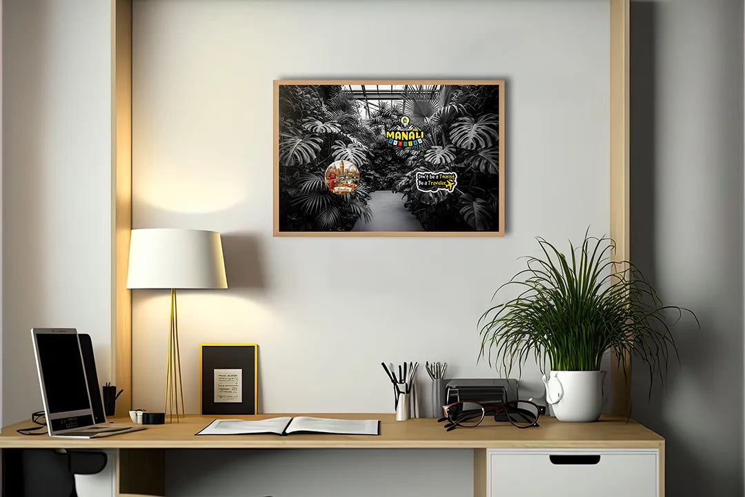 Metalen Magneetbord met hoogwaardige afbeelding van Tropische bladeren kas zwart wit voor aan de muur