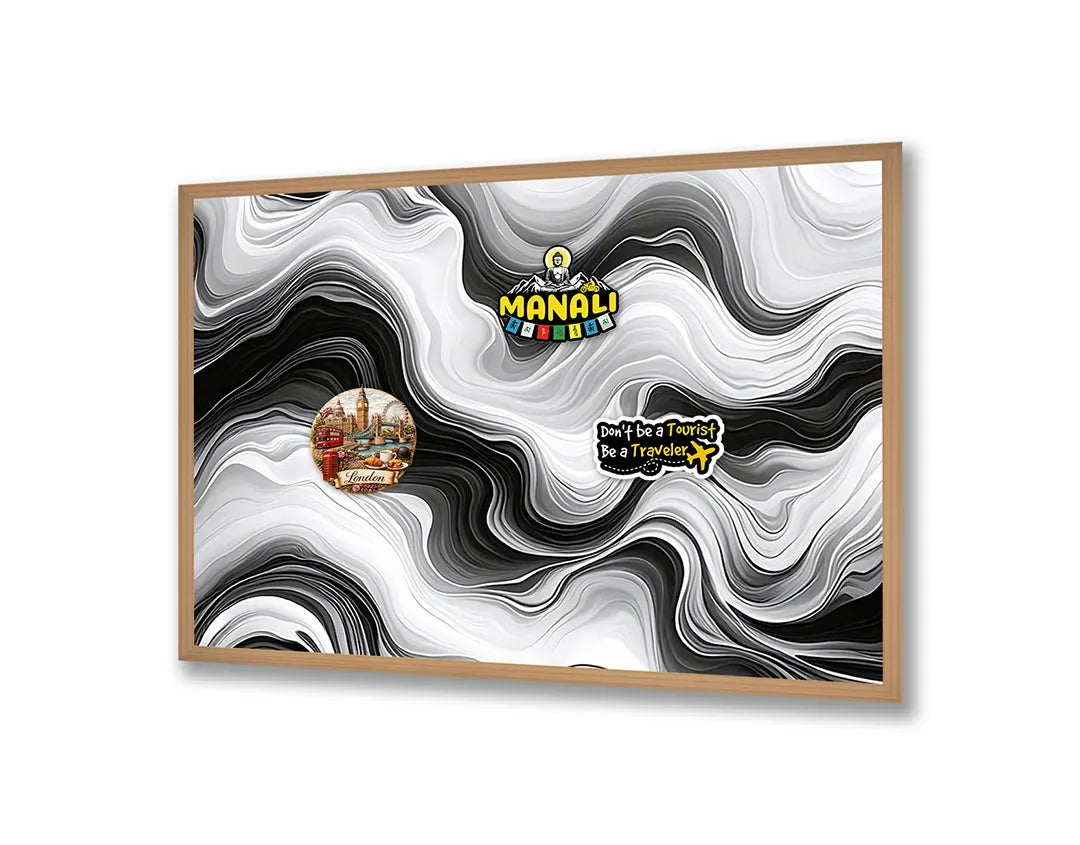 Metalen Magneetbord met hoogwaardige afbeelding van Zwart wit abstracte golven vloeistof voor aan de muur