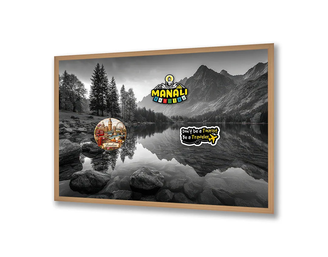 Metalen Magneetbord met hoogwaardige afbeelding van Bergmeer weerspiegeling zwart wit voor aan de muur