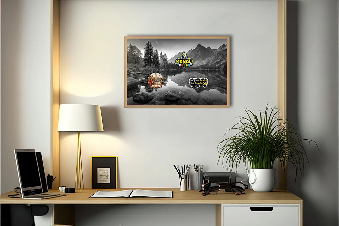 Metalen Magneetbord met hoogwaardige afbeelding van Bergmeer weerspiegeling zwart wit voor aan de muur