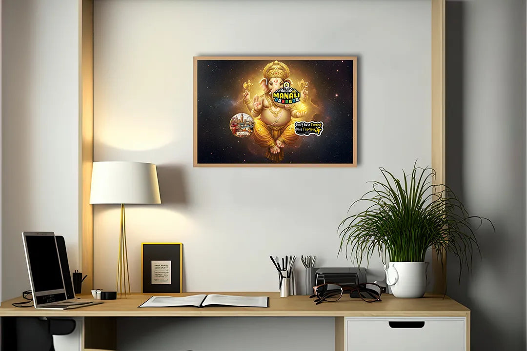 Metalen Magneetbord met hoogwaardige afbeelding van Gouden Ganesha godheid stralen voor aan de muur