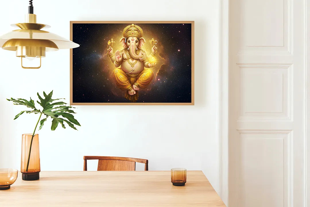 Metalen Magneetbord met hoogwaardige afbeelding van Gouden Ganesha godheid stralen voor aan de muur