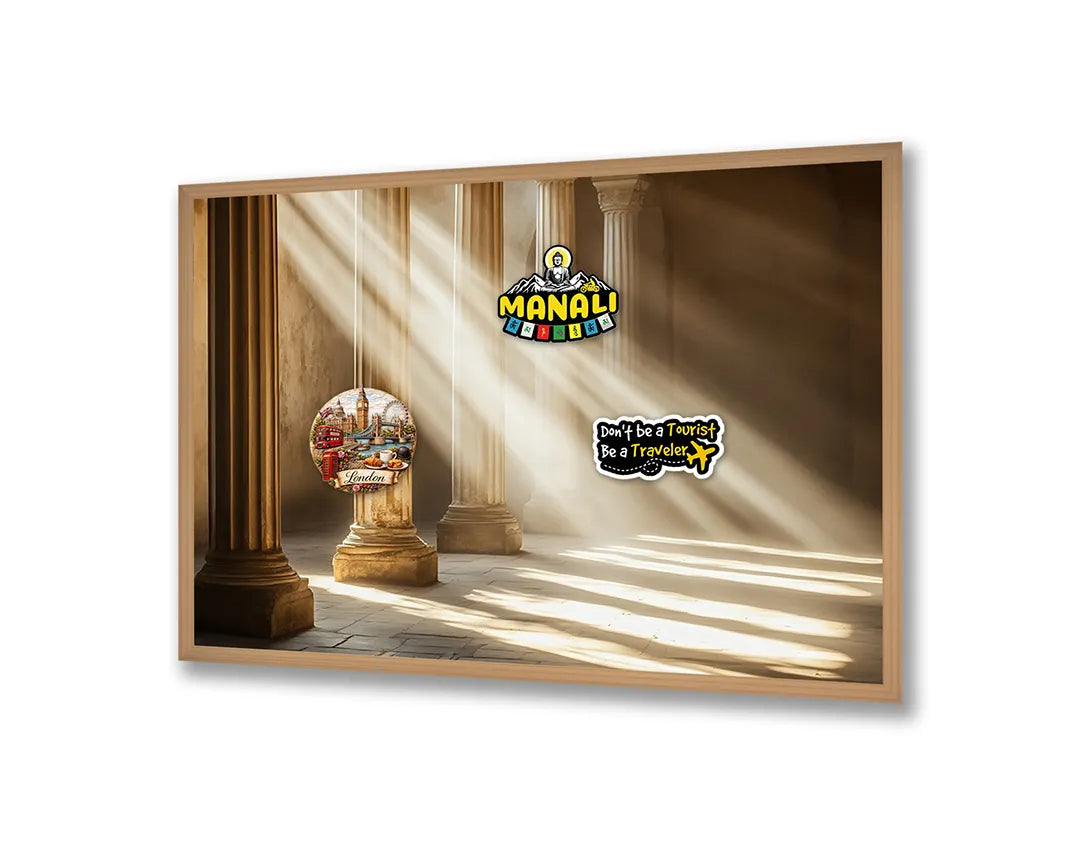 Metalen Magneetbord met hoogwaardige afbeelding van Zonnestralen door pilaren voor aan de muur