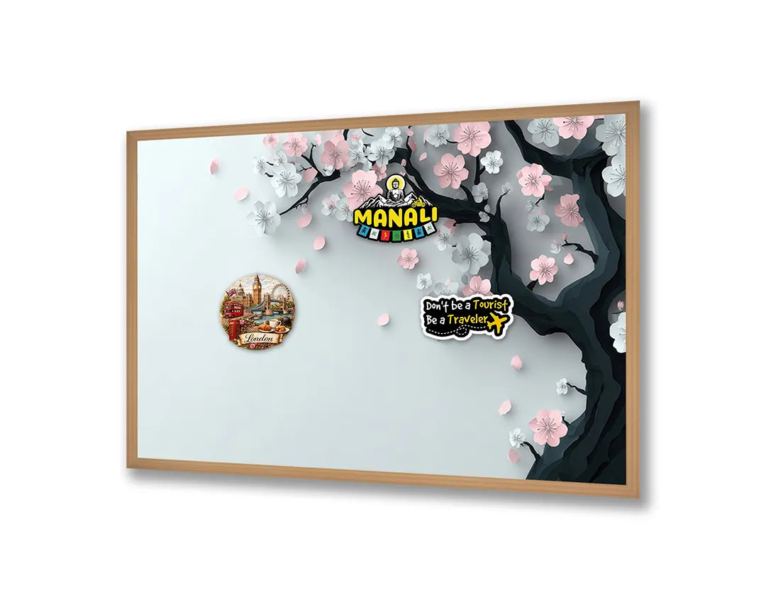 Metalen Magneetbord met hoogwaardige afbeelding van Roze bloesem tak zacht voor aan de muur