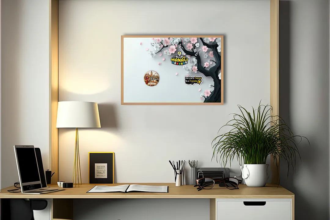Metalen Magneetbord met hoogwaardige afbeelding van Roze bloesem tak zacht voor aan de muur