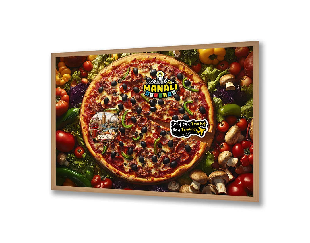Metalen Magneetbord met hoogwaardige afbeelding van Pizza met groenten bovenaanzicht voor aan de muur