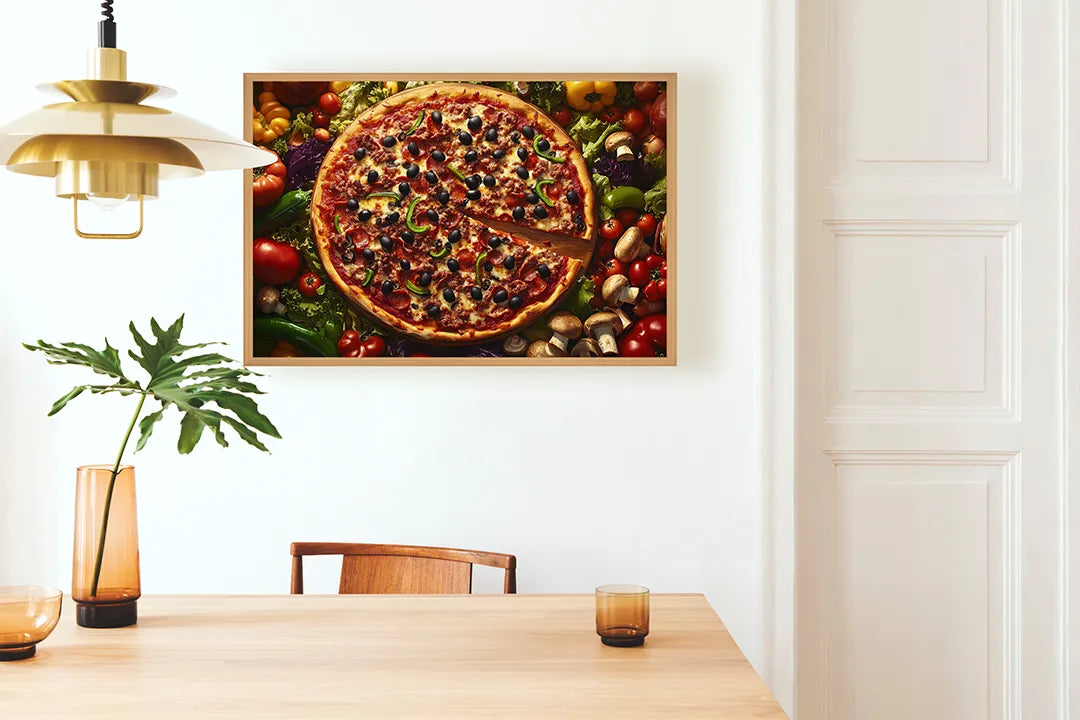 Metalen Magneetbord met hoogwaardige afbeelding van Pizza met groenten bovenaanzicht voor aan de muur