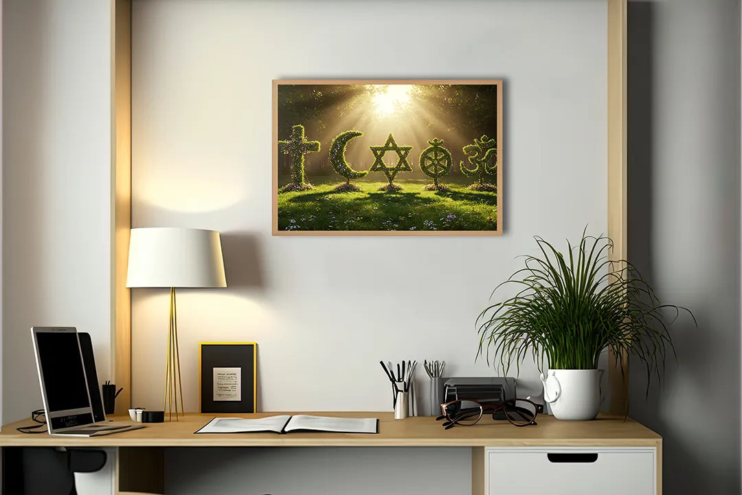 Metalen Magneetbord met hoogwaardige afbeelding van Religieuze symbolen hout natuur voor aan de muur