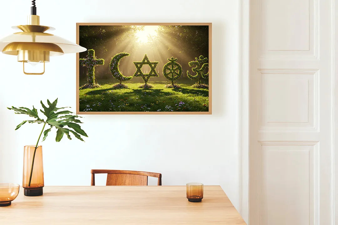 Metalen Magneetbord met hoogwaardige afbeelding van Religieuze symbolen hout natuur voor aan de muur