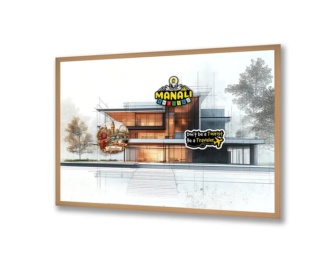 Metalen Magneetbord met hoogwaardige afbeelding van Modern huis architectuur waterkant voor aan de muur