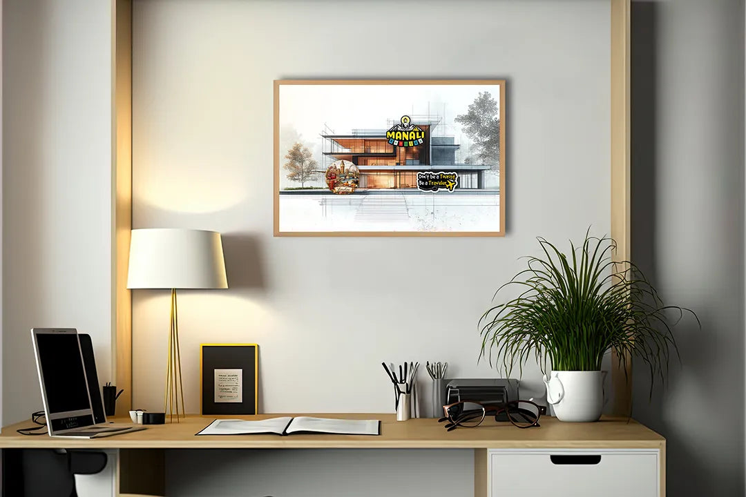 Metalen Magneetbord met hoogwaardige afbeelding van Modern huis architectuur waterkant voor aan de muur