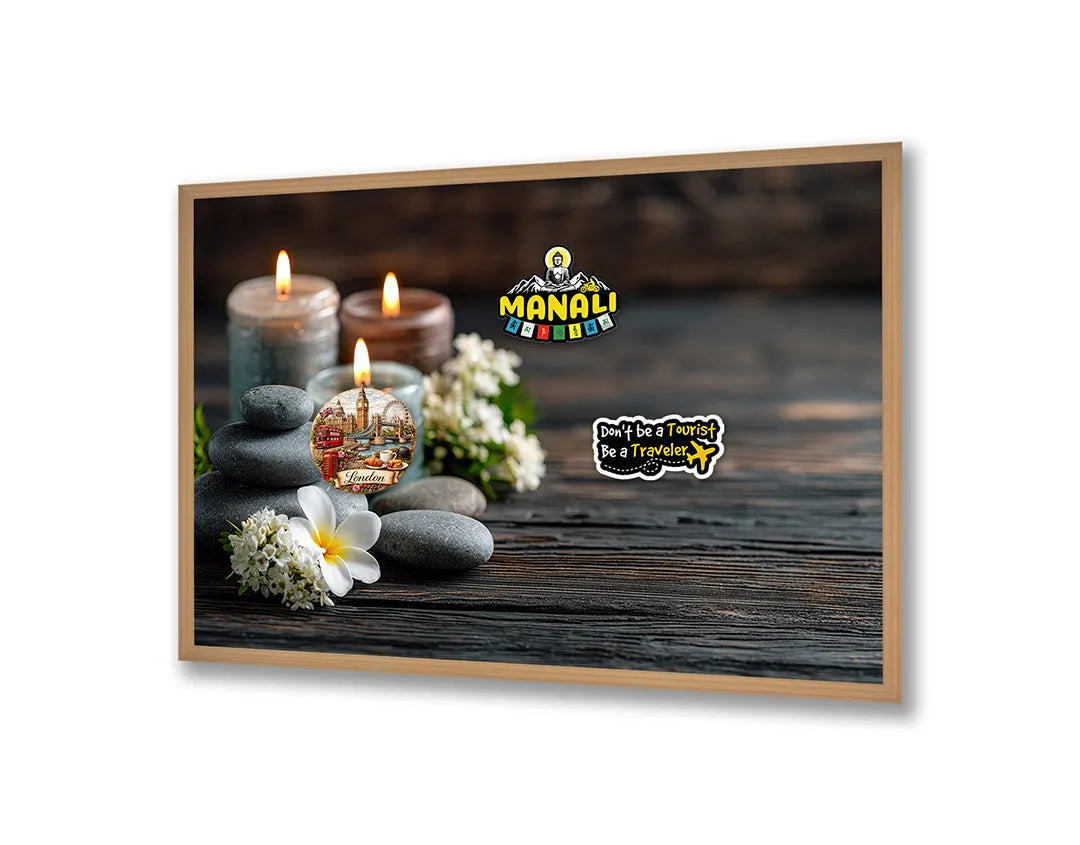 Metalen Magneetbord met hoogwaardige afbeelding van Spa stenen kaarsen orchidee voor aan de muur