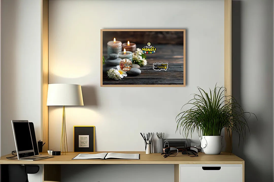 Metalen Magneetbord met hoogwaardige afbeelding van Spa stenen kaarsen orchidee voor aan de muur