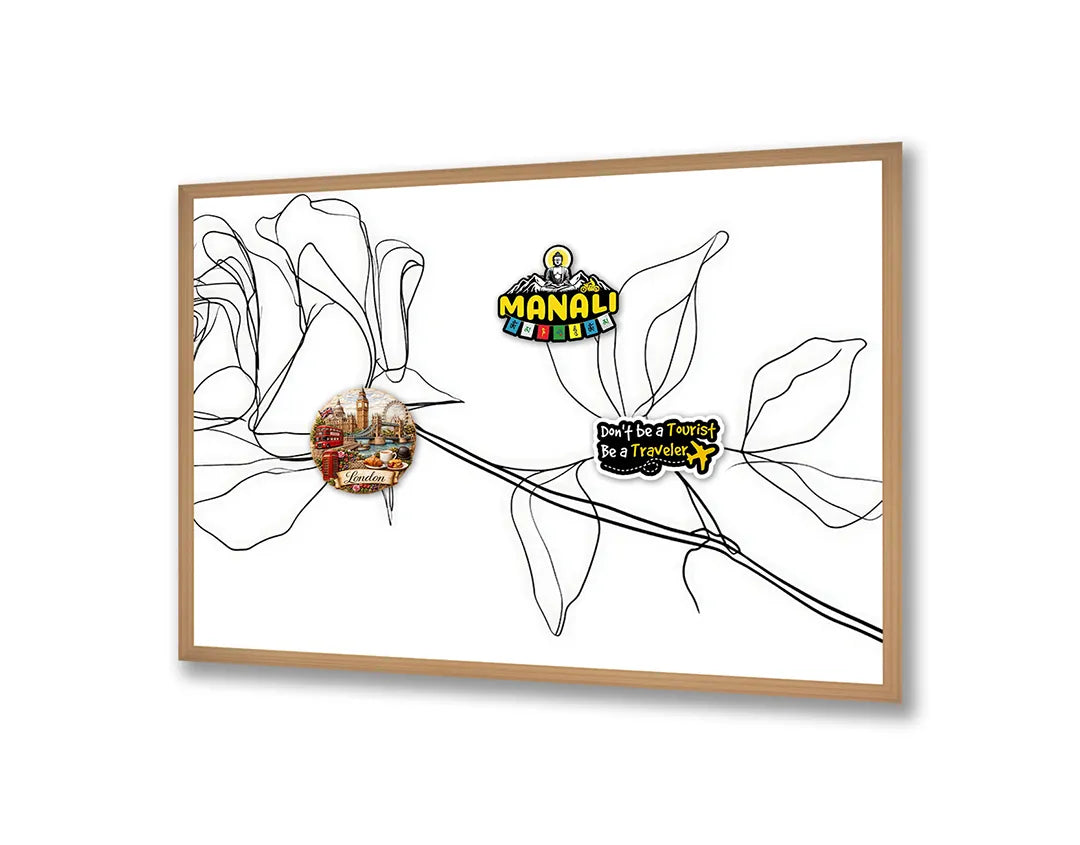 Metalen Magneetbord met hoogwaardige afbeelding van Roos lijntekening minimalistisch voor aan de muur