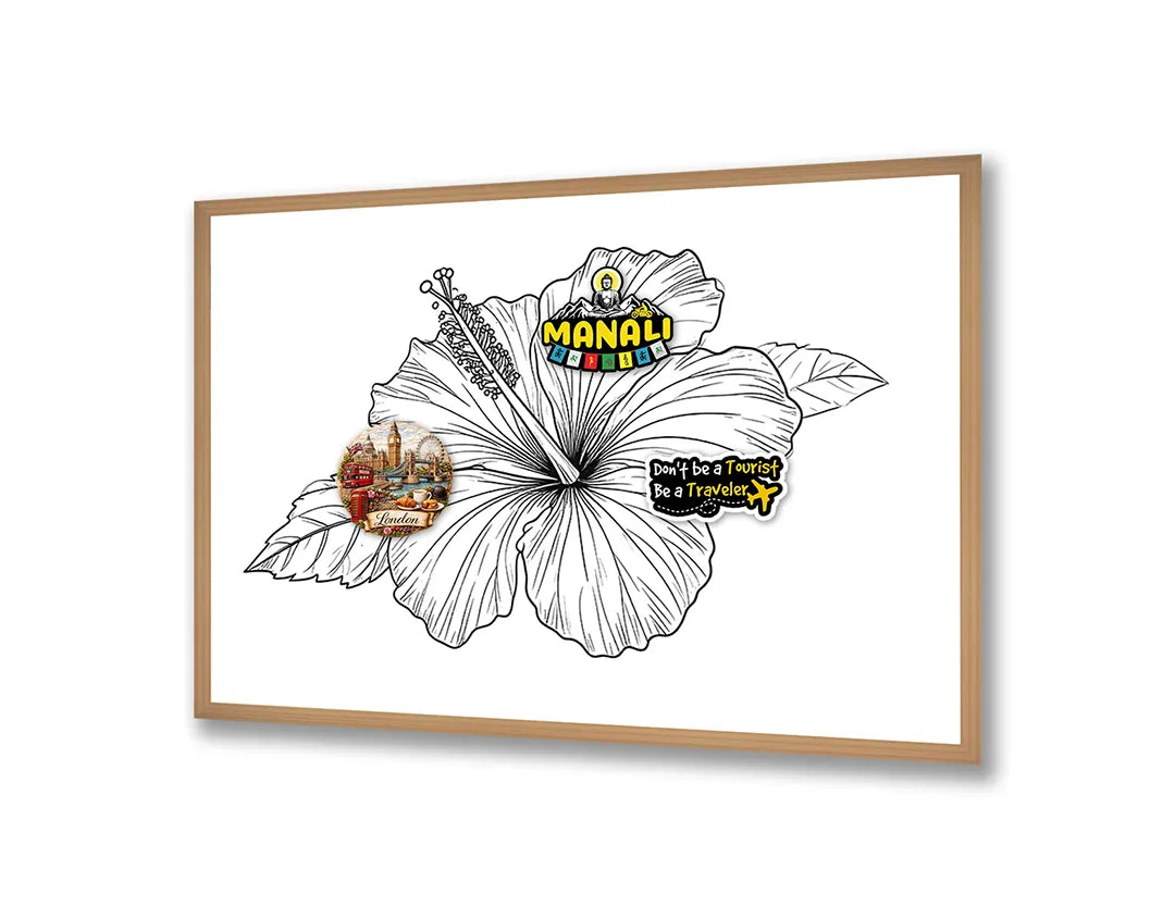 Metalen Magneetbord met hoogwaardige afbeelding van Hibiscus bloem lijntekening voor aan de muur
