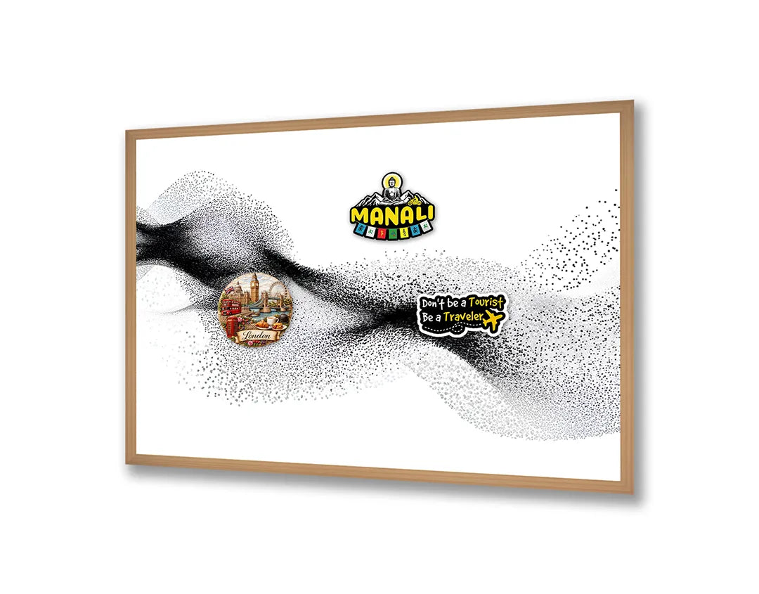 Metalen Magneetbord met hoogwaardige afbeelding van Zwarte golvende deeltjes wit voor aan de muur