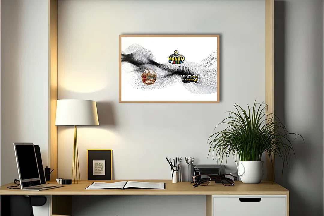 Metalen Magneetbord met hoogwaardige afbeelding van Zwarte golvende deeltjes wit voor aan de muur