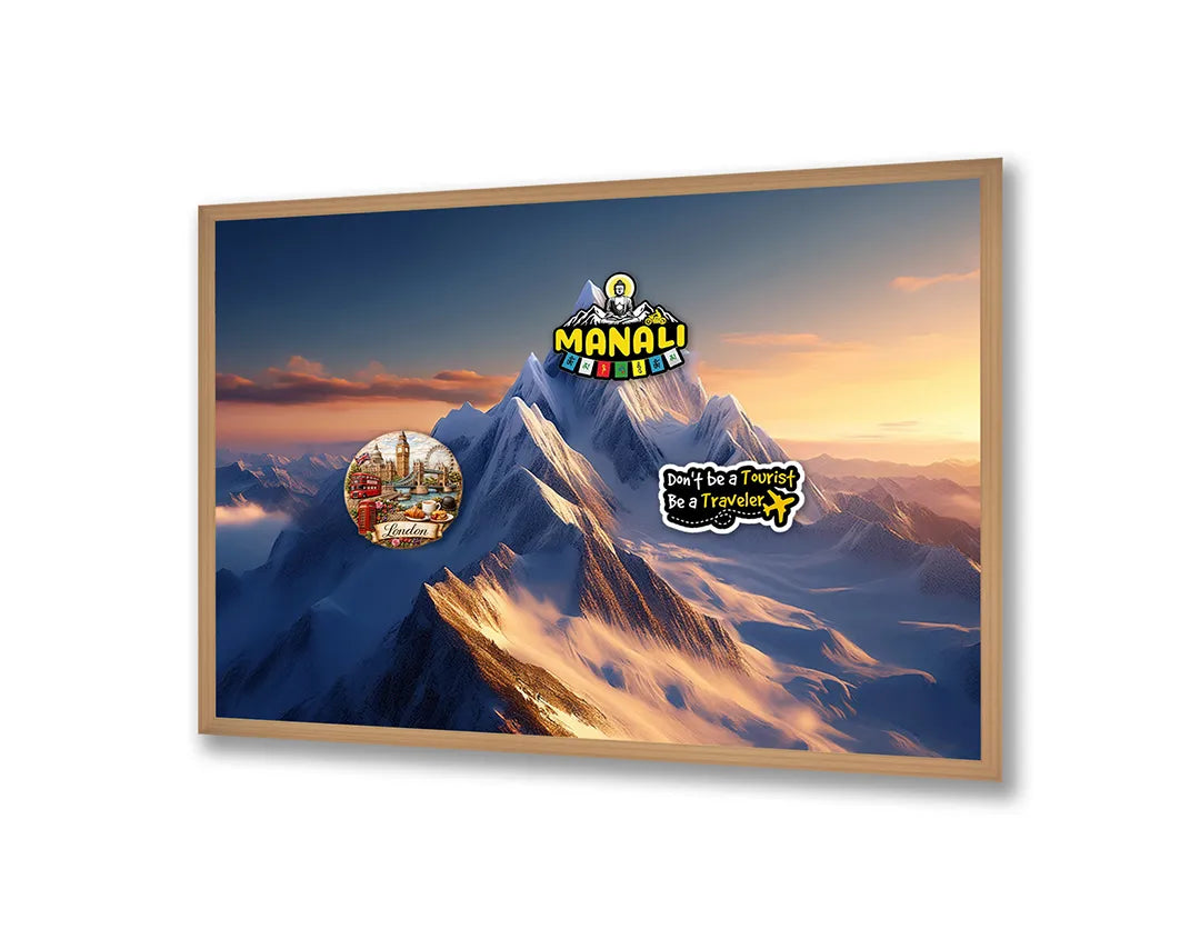 Metalen Magneetbord met hoogwaardige afbeelding van Bergpiek zonsondergang winter voor aan de muur