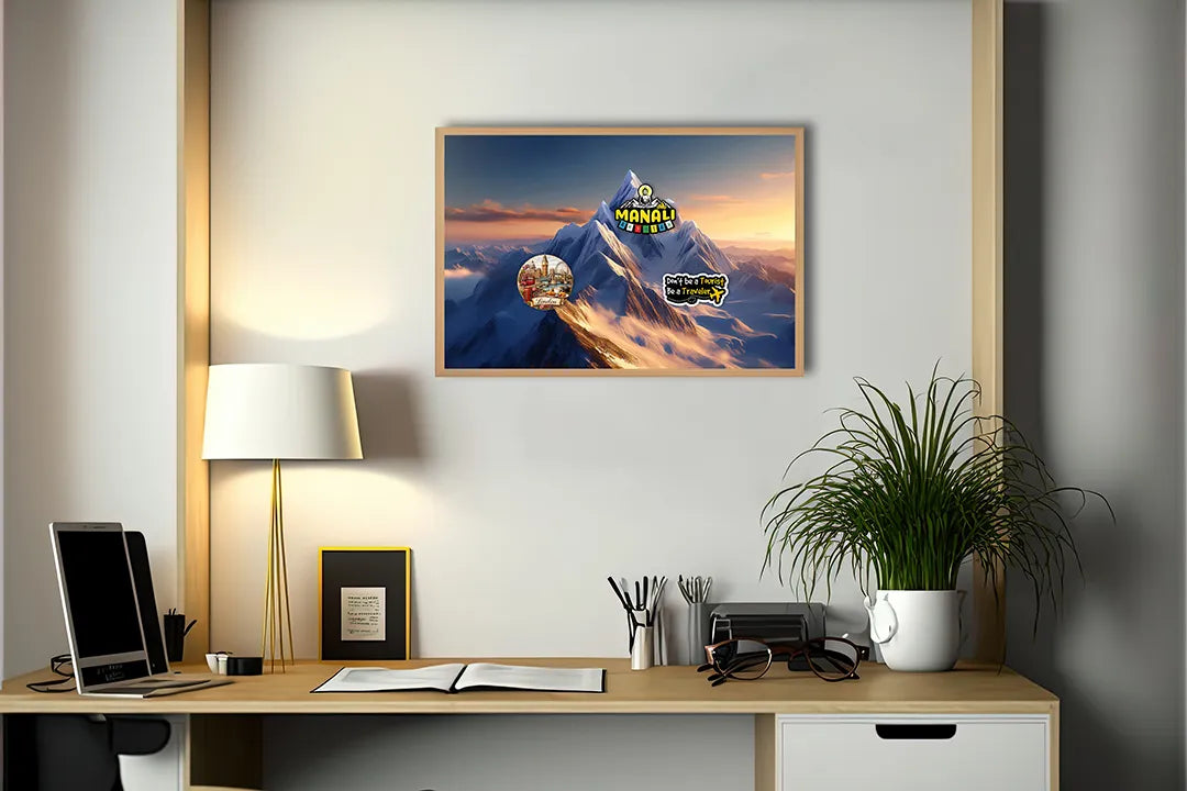 Metalen Magneetbord met hoogwaardige afbeelding van Bergpiek zonsondergang winter voor aan de muur