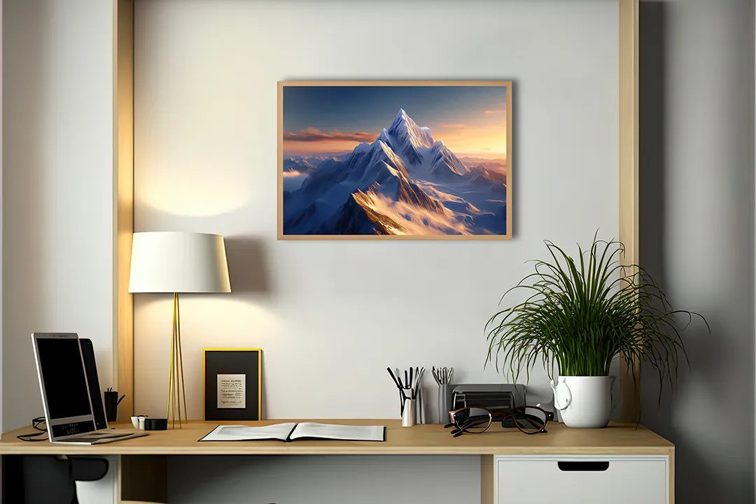 Metalen Magneetbord met hoogwaardige afbeelding van Bergpiek zonsondergang winter voor aan de muur